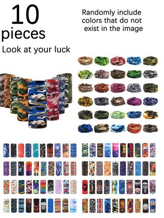 10 piezas Escudos para el cuello para hombres y mujeres Máscara para exteriores Diadema Pañuelo Cubierta reutilizable para pesca, motocicleta, gorra baraque, multifuncional