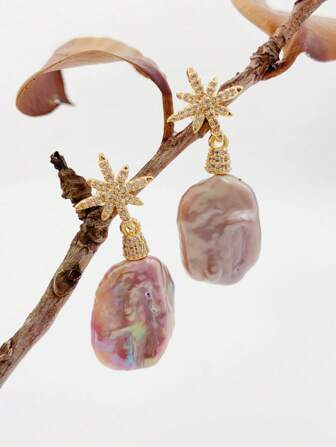 A Pair Of Baroque Faux Pearl S925 Silver Needle Earrings For Women, Original Niche Design, Handmade Artistic Style Exquisite Faux Pearl Earrings, Gentle Elegant Earrings, Light Luxury