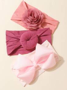 3pcs/Set Cute Big Bowknot Elastic Crease-Free Hairband Set, Suitable For Daily Wear, For Infants