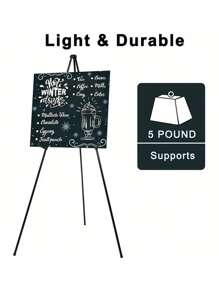 1Pc 63" Easel Stand For Wedding Sign, Foldable Easel Stand For Display Floor Easels For Signs Black Tripod For Wedding Sign And Poster Welcome Board Stands, Large Floor Adjustable Metal Painting Easel Tripod Black Base Easter Gift, For Wedding Banner And Poster Display Stand, Tabletop Easel Display Metal Tripod - Multicolor - View 10