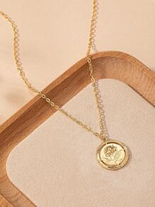 1pc Fashionable Minimalist French Elegant Round Disc Pendant Necklace For Women, Suitable For Daily, Commuting, Party