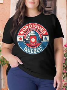 Quebec Nordiques Vintage Oversize Women T-Shirt Canadian Hockey Classic Hockey Hockey Fans Hockey Stick Puck Women's Plus Size - 黑色 - 查看 1