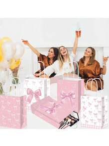 2/8PCS Chic Pink Bow Party Favor Bags, Elegant Paper Gift Bags, Unique Double-Sided Design, Perfect For Weddings, Teen Parties, Birthdays, Mother's Day Gift Packaging Bags And Celebrations