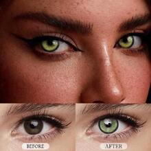 1 Cặp Kính Áp Tròng Mềm Tự Nhiên Màu Xám Nhạt Dùng Cho Trang Điểm Mắt Làm Đẹp, Kính Áp Tròng Làm Đẹp 14.5mm, Chống Tia UV Và Chống Ánh Sáng Xanh, Tuổi Thọ 1 Năm, Thích Hợp Sử Dụng Hàng Ngày Và Mang Theo Trang Phục Hóa Trang Halloween - màu xanh lá - Xem 3