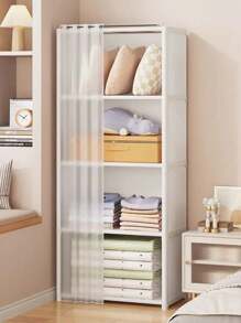 Organizador de almacenamiento con cortinas, estantería portátil negra, gabinete de almacenamiento multifuncional adecuado para oficina, dormitorio, baño, armario a prueba de polvo, de montaje sencillo, estantería abierta para dormitorio, partición, estantería de gran capacidad, decoraciones, decoración de festivales, decoración de habitaciones, decoración del hogar, decoración de dormitorios, para guardar vestidos, pantalones, zapatos, vaqueros, botas, faldas