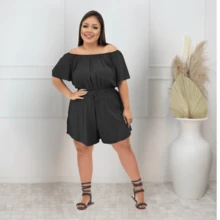 Plus Size Jumpsuit Short Skirt Women's Pink Duna Green Shoulder To Shoulder - 黑色 - 查看 2
