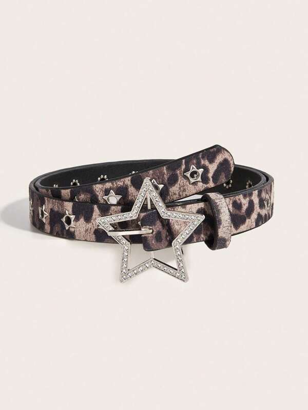 1pc Women's Y2K Star Series Star Shape Rhinestone Carved Hollow Metal Buckle Decorative Belt, Suitable For Daily Wear With Jeans Summer, School