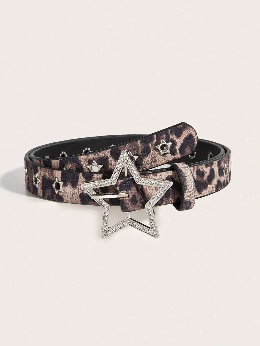 1 件女士 Y2K 星形系列星形水钻雕花镂空金属扣装饰腰带，适合日常搭配牛仔裤夏季、秋季、万圣节