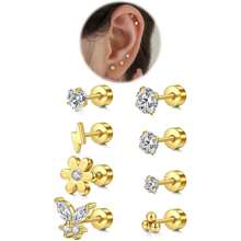 AVYRING 6PCS/8PCS Silver Gold Cartilage Earring Flat Back Earrings Flat Back Stud Earrings Flatback Stud Earrings Helix Tragus Earrings Screw Back Earrings For Women Earrings For Cartilage Jewelry - Multicolor - View 3