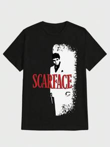 Scar  Face-Mens-Tshirt-Movie-Logo-Black  Casual Digital Print  Pure Heavy Cotton T Shirt - 黑色 - 查看 1