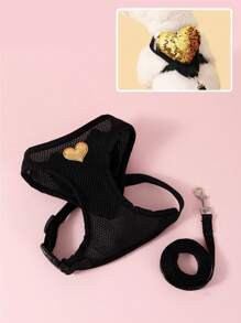 1pc Shiny Heart-Shaped Pet Harness With Pocket, Breathable & Comfortable Material, Sturdy Buckle, Suitable For Small To Medium Cats And Dogs, With Leash