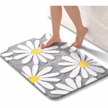 Green Bath Mat With White Flowers 50x80 Cm, Non-Slip Bath Mat For Bathroom, Soft Microfiber, Machine Washable, Bath Mat, For Living Room, Shower Home Bathroom Decor Bath Rug Floor Carpet Outdoor Rug Door Mat Summer - Gray Background Small Flowers - View 1