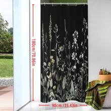 1pc Black Floral Shower Curtain With C-Type Hooks - Waterproof, Machine Washable, And Seasonal Home Bathroom Decor Fall Decor Bathroom Accessories Back To School