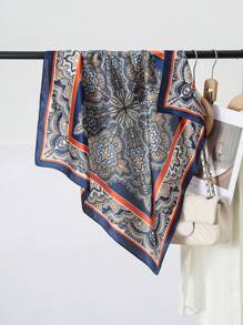 70cm Faux Silk Square Scarf For Women Bandana Beach Accessories Paisley Floral Print Neck Shawl, Headscarf, Suitable For Summer Beach For Dress - A - View 17