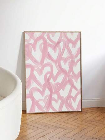 1PC Fashion Pink Heart Canvas Art Set, - Perfect For Girls Bedroom & Nursery Decoration, Fashion Heart Wall Stickers, Valentine's Day Gift, Frameless