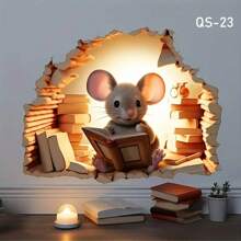 1pc Cute Reading Mouse Decorative Sticker, Self-Adhesive Wall, Baseboard, Desk, Cat Toy Sticker Film