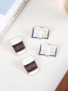 1pc Cute Mini Coffee Book Cartoon Metal Brooch Pin, Casual & Versatile Daily Wear Accessory - Multicolor - View 1