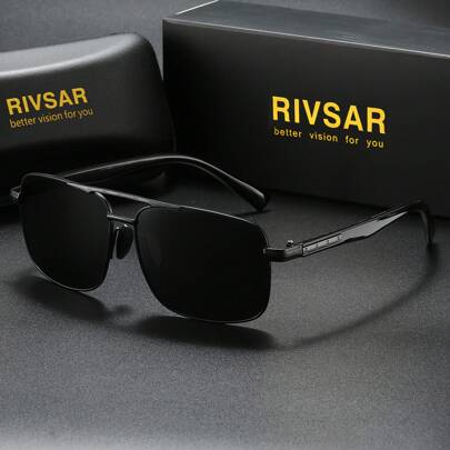 RIVSAR Men's Polarized Sunglasses Pilot Frame Outdoor Sports Cycling Sunglasses Driver Driving Fishing Glasses Counter Box Gift Mirror For Summer Beach Vacation,Outdoor,Travel