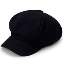 Woolen Solid Color Beret Fashion Outdoor Cotton Hat Autumn And Winter Windproof Hats Men's And Women's Universal Caps - 黑色 - 查看 11