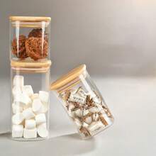 Frasco de almacenamiento de vidrio con tapa cuadrada de bambú, recipiente hermético transparente para granos de café, cereales, frutos secos