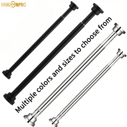 VANLONPRO 1pc 45-250cm/17.72-98.43in Stainless Steel No-Drill Tension Curtain Rod, Fits For Bathroom, Window, RV, Living Room, Bedroom, For Curtain, Wardrobe Etc. Home Bathroom Decor Fall Decor Bathroom Accessories Back To School