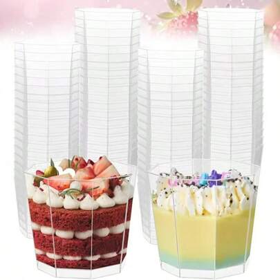 Pack Of 25/50/100 Plastic Dessert Glasses, 5 Oz / 160 Ml, Dessert Cups With Spoons, Reusable Desert Cups, Dessert Cups For DIY Desserts, Pudding, Mousse, Ice Cream