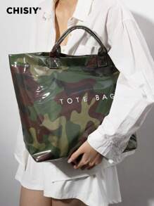 One-Of-A-Kind Fashionable Minimalist Camouflage Pattern Special Material Plastic Elegant Bucket Bag, Versatile And Charming Ladies' Commuter Bag, Suitable For Work, Shopping, Holiday, Travel, Daily Gathering, Gift For Valentine's Day, Autumn/Winter Handbag - xanh quân đội - Xem 2