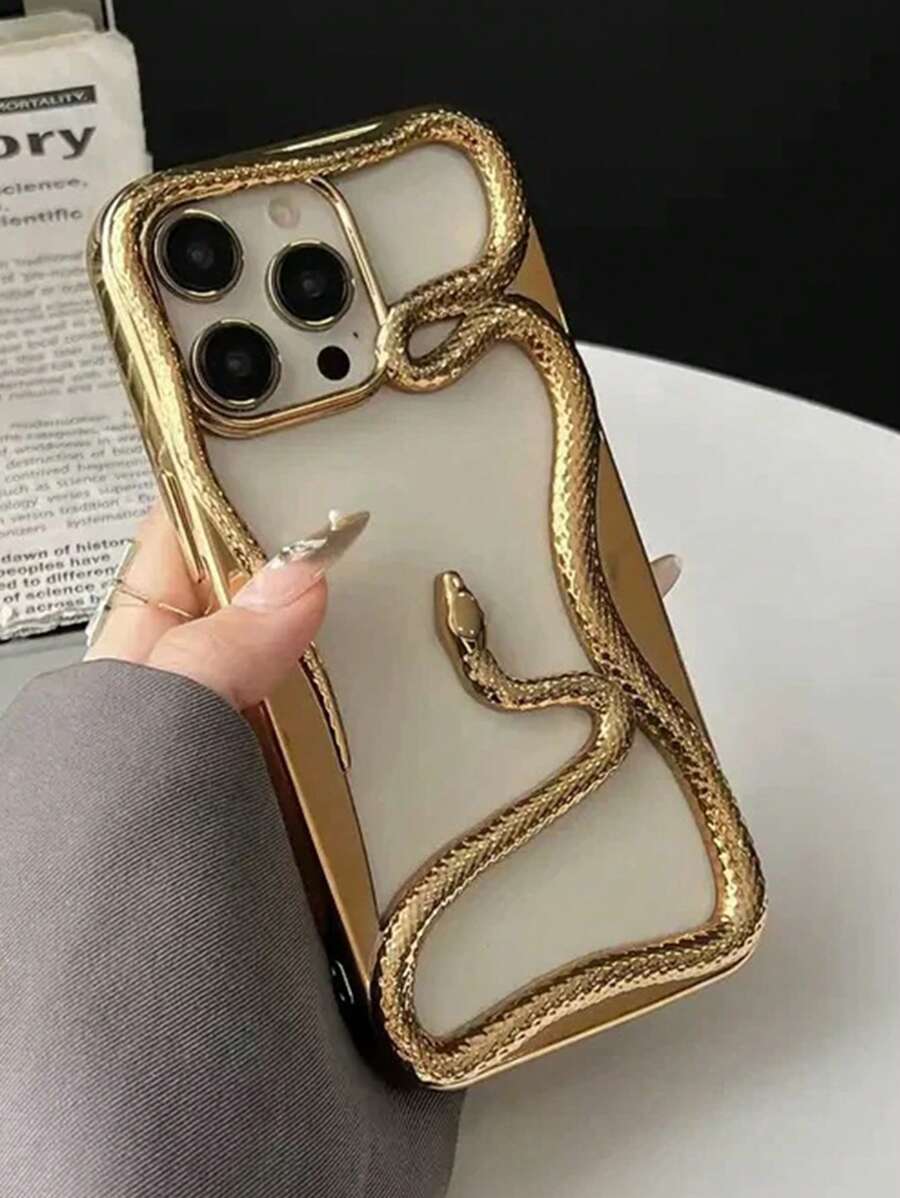 Ốp lưng mềm mạ điện mờ thiết kế hình rắn rỗng sáng tạo tương thích với Apple iPhone 16 Pro Max / 16 Pro / 16, Năm con rắn iPhone 15 mới, tản nhiệt tương thích với iPhone 14/13/12/11, ốp lưng chống sốc cho các cặp đôi chống nước chống rơi chống trầy xước - Vàng - Xem 1