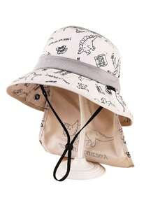 1pc Kids Cartoon Dinosaur Print Quick-Dry Outdoor Travel Sunshade Beach Bucket Hat, Spring/Summer
