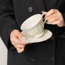 Conjunto de Xícara e Pires de Cerâmica com Alívio de Anjo, Xícara de Café e Chá da Tarde Vintage, Estilo Palaciano Europeu, Presente de Aniversário