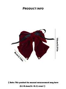 1 pièce, imitation velours noir/bordeaux, ruban décoratif en perles, grande pince à cheveux pour femme, pince à cheveux de qualité supérieure, douce et élégante, demi-queue de cheval, couvre-chef multifonctionnel, convient pour les tenues de fête décontractées au quotidien
