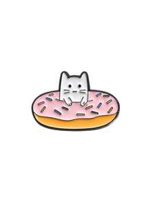 1 pieza Broche de metal con forma de papas fritas, donut o gato de la serie de alimentos con diseños de dibujos animados, versátil para ropa, uso diario o para eventos
