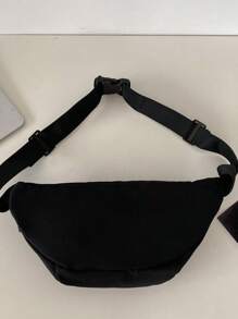 1pc Fashion Minimalist Solid Color Letter Print Adjustable Strap Zipper Closure Chest Bag/Waist Bag, Casual Daily, Sporty, Travel, Street Style, Lightweight, Water-Resistant, Multi-Compartment Nylon Peach Tree, For Men Pouch Phone Bag - Black - View 10