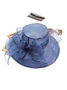 1pc Flower Mesh Sunshade Hat, Women Beach UV Protection Sun Hat, Organza Church Hat