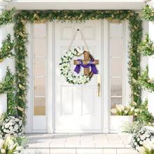Auferstehungs-Osterdekoration, Holzkränze für Eingangstür, Kreuzzeichenschilder für Türen und Wände, christliche Jesus-Lilien-Blumen-Ornamente als Hängekünste für Frühlingsdekoration für Zuhause, Bauernhofparty und Veranda