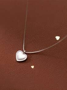 Sterling Silver Love Necklace Simple INS Style Heart Shape Heart Heart Clavicle Chain Glossy Sterling Silver Love Necklace Valentine's Day Gift