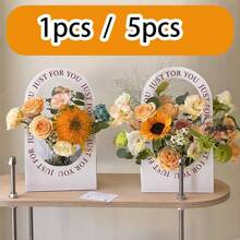 5pcs/10pcs Flower Carrier Bag, Flower Packaging Box, Flower Handbag, Suitable For Fresh Flower Packaging, Less Likely To Deform Or Damage During Transportation Compared To 1pc