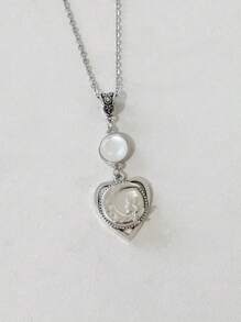 1pc Gothic Style Heart Shaped Cat & White Moon Pendant Necklace, Suitable For Daily Wear, Chain Length: 50cm