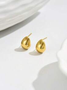 1 Pair Minimalist Hollow Water Drop Stainless Steel Stud Earrings, Classic Simple Design For Women Commuting Jewelry