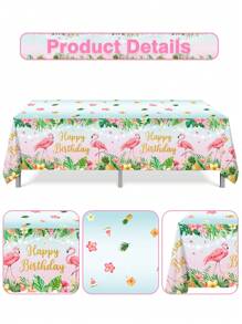 1pc Hawaiian Flamingo Birthday Rectangular Tablecloth Happy Birthday Party Decorative Table Cover Balloon Pattern Table Runner For Hawaiian Flamingo Birthday Party Home Decorations, Table Ornament Birthday Gift - Hawaii - View 5