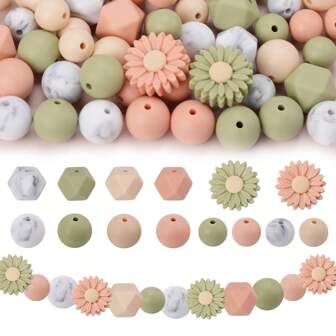 50st Daisy Silicone Bead Kit - Daisy Flower Silikon Focal Beads, 12/14/15mm Round Bead Hexagon Mixed Color, DIY Smycketillverkning Hantverkstillbehör, Pärlor Penna, Hängen, Halsband, Armband Och Kreativa Dekorativa Pärlor För Kvinnors Handgjorda Presenter