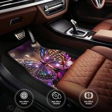 4pcs/Set Butterfly Print Car Floor Mats, , Anti-Slip, Washable, Polyester, Fit For Front And Rear Vehicles, Suitable For Various Car Models
