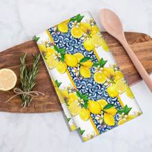 2 pièces Serviettes de cuisine imprimées citron, 45 x 70 cm, décor de cuisine de ferme au motif citron bleu et jaune en aquarelle, serviette à main pour le printemps et l'été