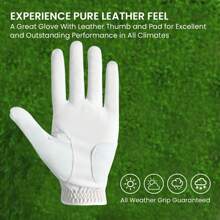 FINGER TEN Golf Gloves Men Right Handed Golfer 2 Packs Left Hand With Ball Marker Leather Premium Weathersof Grip Soft Men Golf Glove - Khaki - View 5