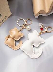 1pc Cute Kitty Decorative Pendant PU Leather Cartoon Animal Shaped Bag Charm Bridesmaid Gifts - Multicolor - View 3