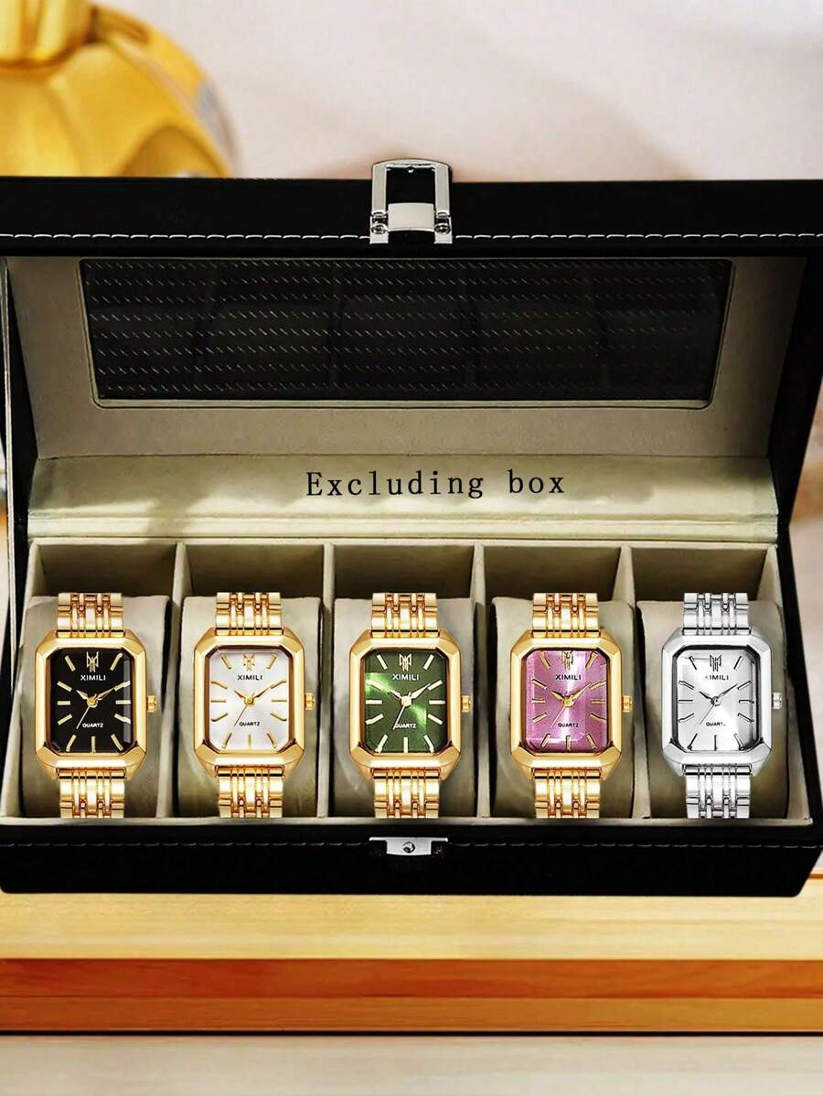 5pcs/Set Women's Fashionable Simple Casual Quartz Watch Set, Versatile Style