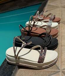 Women's Elastic High Platform Sandal Comfortable Rhinestone Luxury Shiny - White - View 2