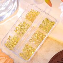 6-Grid Box Nail Rivet Decoration Accessories Golden Hollow Shape Decoration Shell Conch, Crescent Star And Heart-Shaped Diamond Crown For DIY Nail Decoration Handmade Creative Accessories