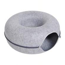Donut Cat Bed For 2 Cats Pet Cat Tunnel Toys Kitten House Basket Interactive Play Toys For CatsFelt Rabbit Cave Nest