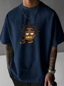 Men's 100% Cotton Shirt Short Sleeve Printed Shirt Summer Fashion - 藏蓝色 - 查看 1